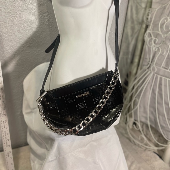 Steve Madden Handbags - Steve Madden Black Shoulder Bag with Silver Chain Detail